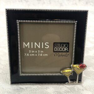 Studio Décor Minis Sleek 3”x3” Photo Frame with Martini Glasses Decoration